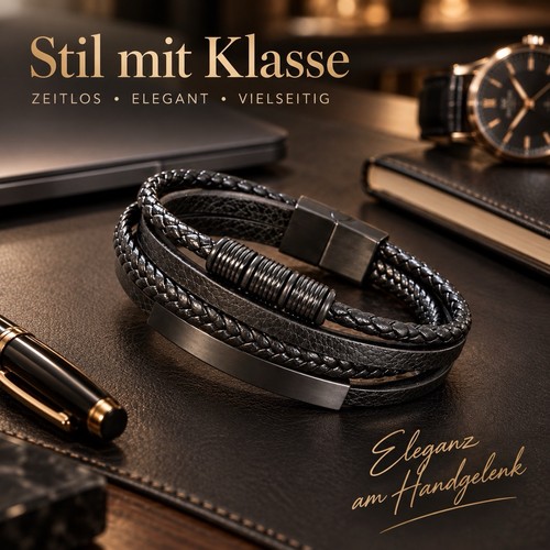 Herren lederarmband schwarz - herren,