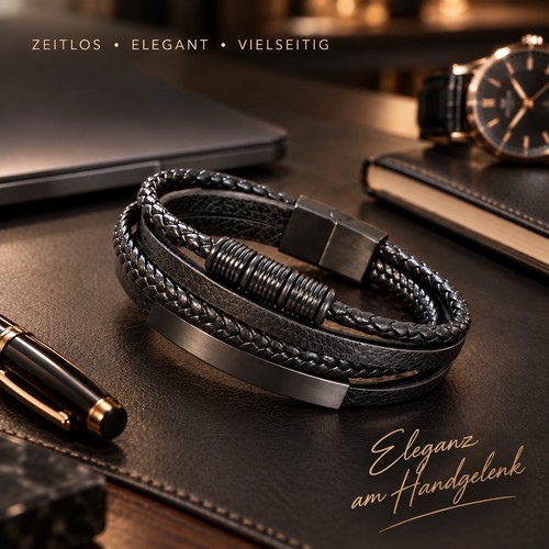 Herren lederarmband schwarz - herren,