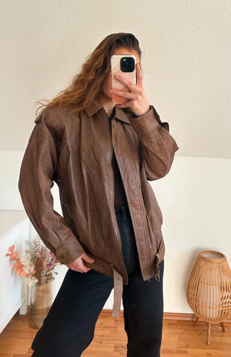Vintage biker lederjacke braun - biker,