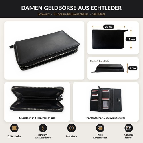 Damen echtleder geldbörse - geldbörse, xl